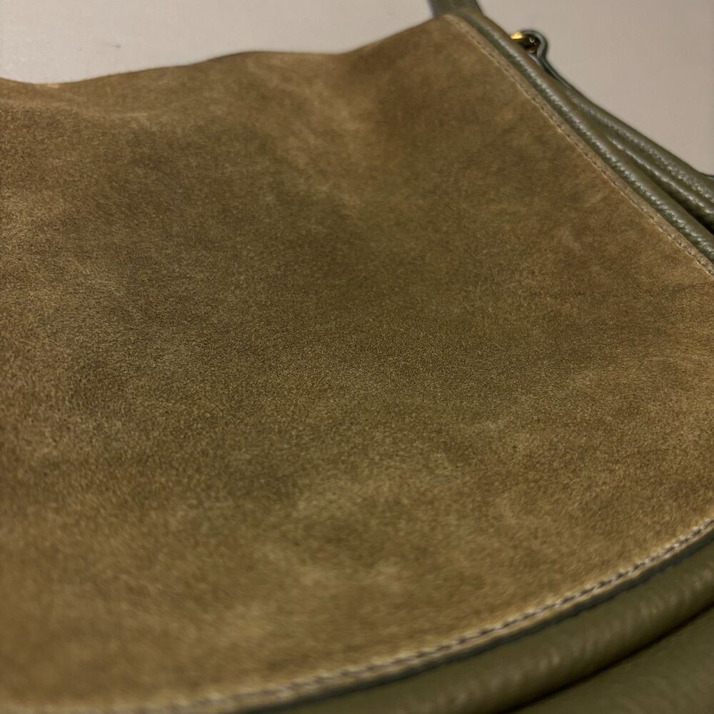 Fossil Olive Green Pebbled Leather & Suede Saddle Bag - Picture 10 of 16